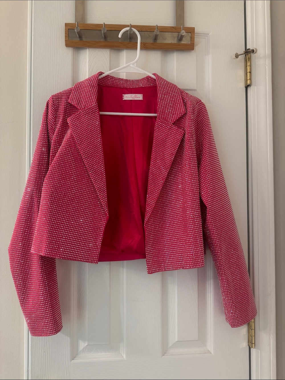 Allie Allure Hot Pink Cropped Textured Blazer